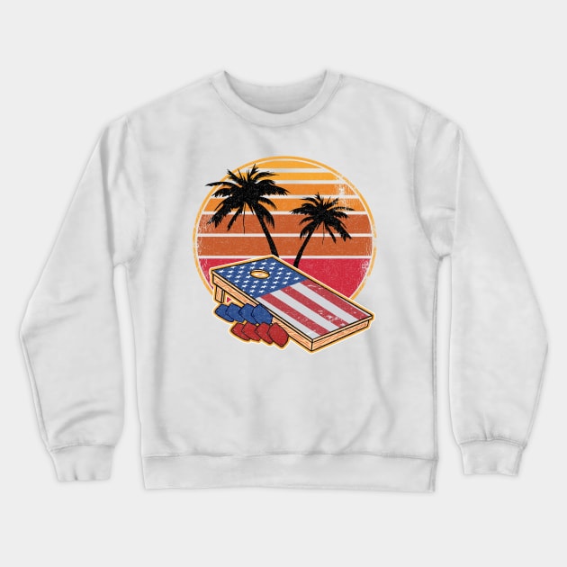 Retro Vintage Sunset Corn Hole Board American Flag Cornhole Crewneck Sweatshirt by Kuehni